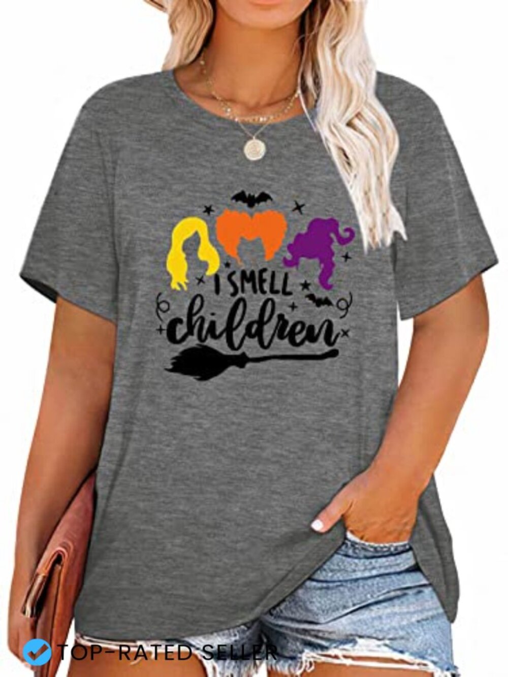 Plus Size Funny Witch Halloween T-Shirt Cotton Blend Short Sleeve Tee